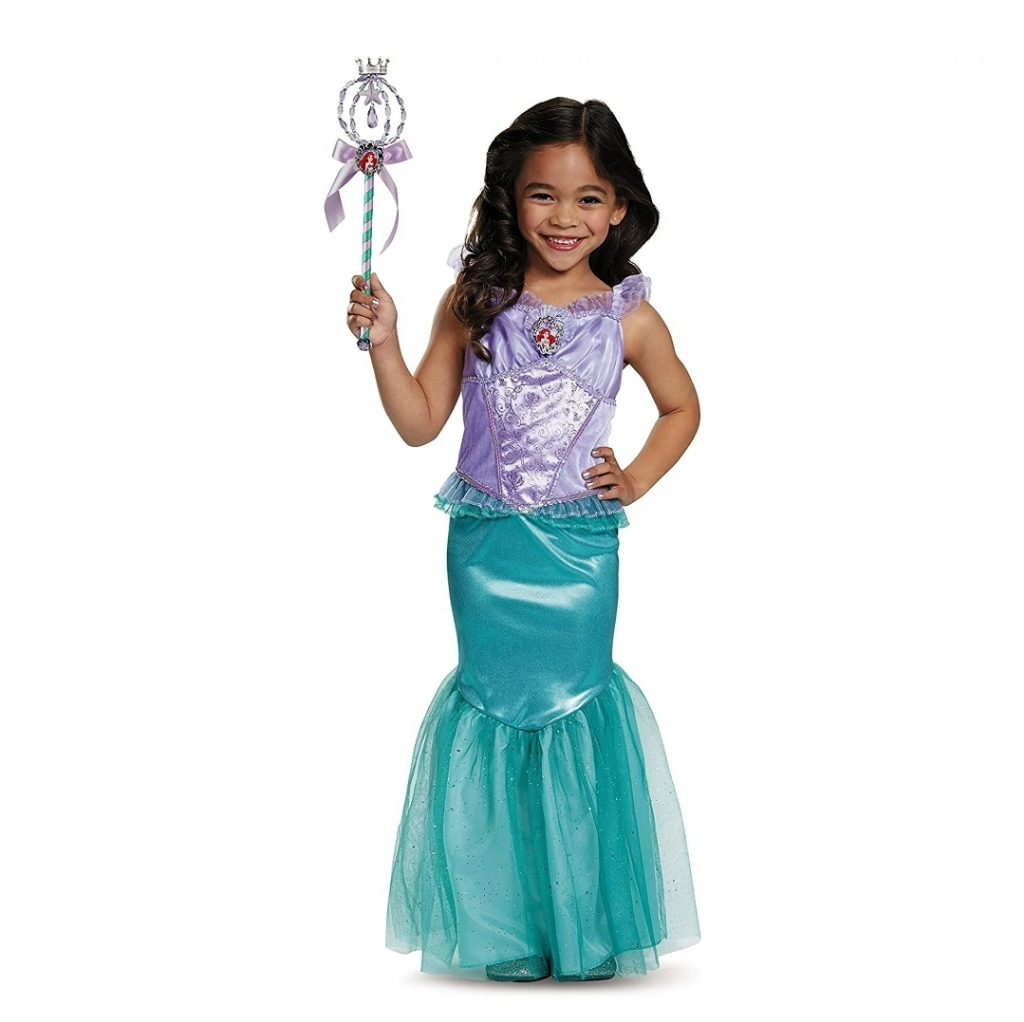 2 Pc Disney Deluxe The Little Mermaid Ariel Girls Costume + Wand 7 - 8